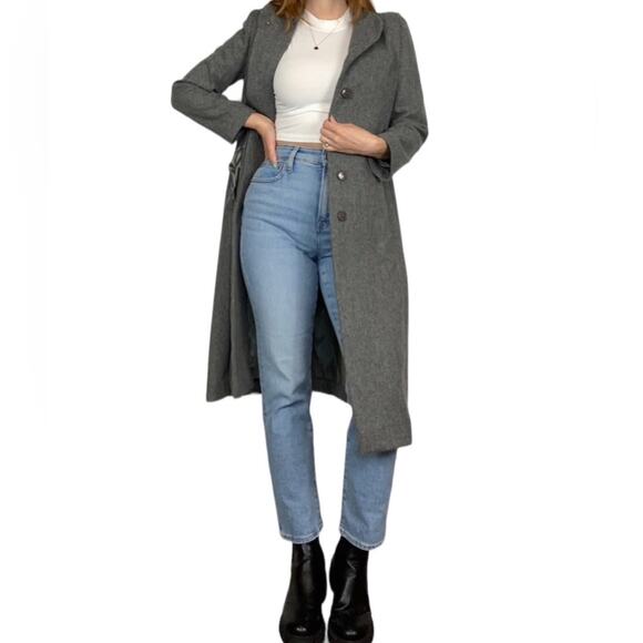 Vintage 80s Light Gray Size Medium 100% Wool Button Front Peacoat Winter Jacket - Picture 5 of 8